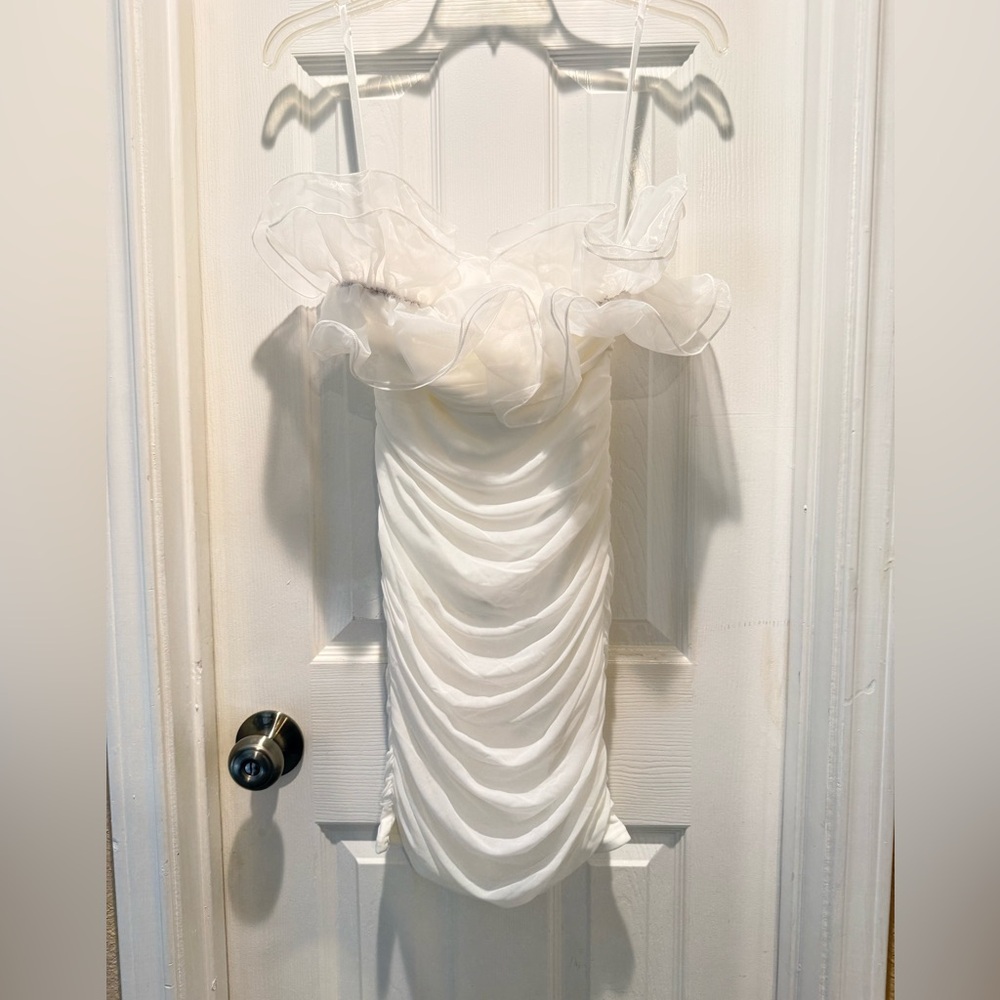 Chic Off-Shoulder White Ruched Mini Dress